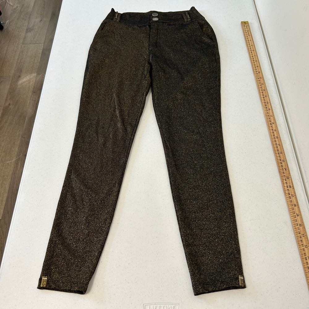 Pit Bull Jeans Premium Gold Black Metallic Skinny Pants High Rise Size L 27405